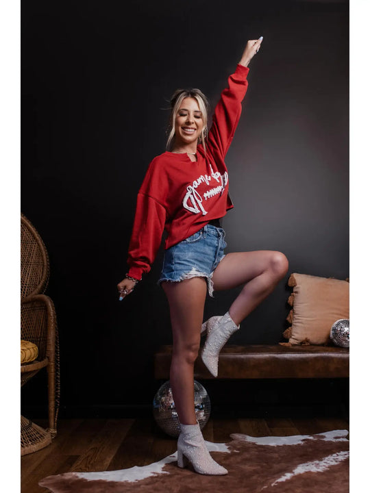 Merigold Kiss Game Day Rope Embroidery Crop Sweatshirt - MK548