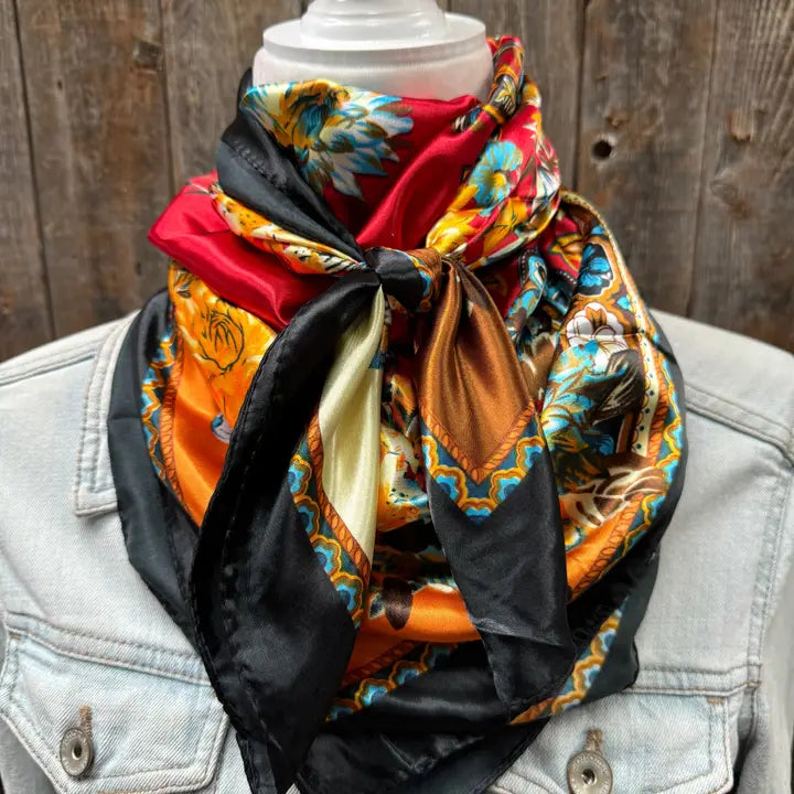 Rodeo Drive Black and Red Floral Paisley Wild Rag/Scarf - WR1025