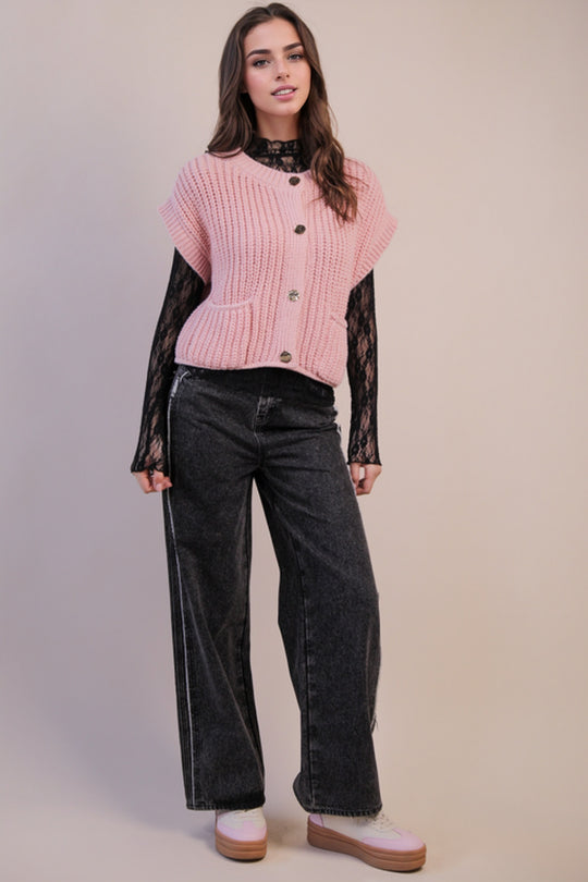 Ladies Very J Oversized Button Down Knit Sweater - 12W3382N