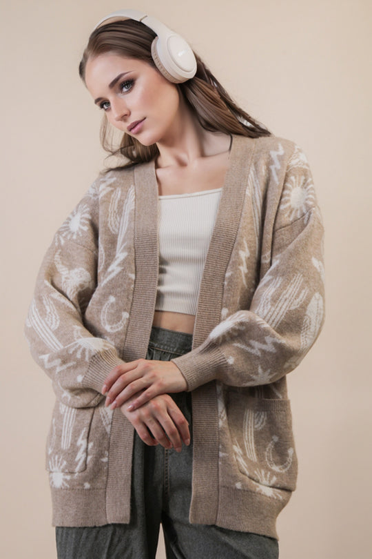 Oversized Western Graphic Knit Sweater - 12W3393N
