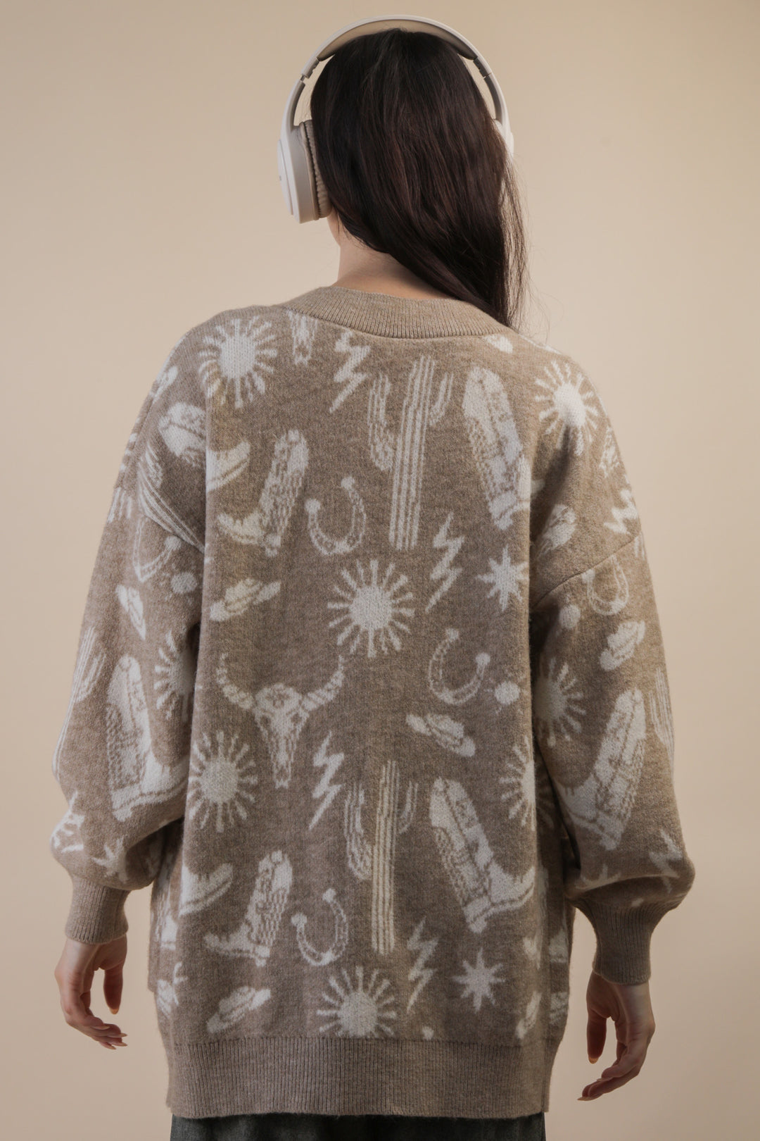 Oversized Western Graphic Knit Sweater - 12W3393N