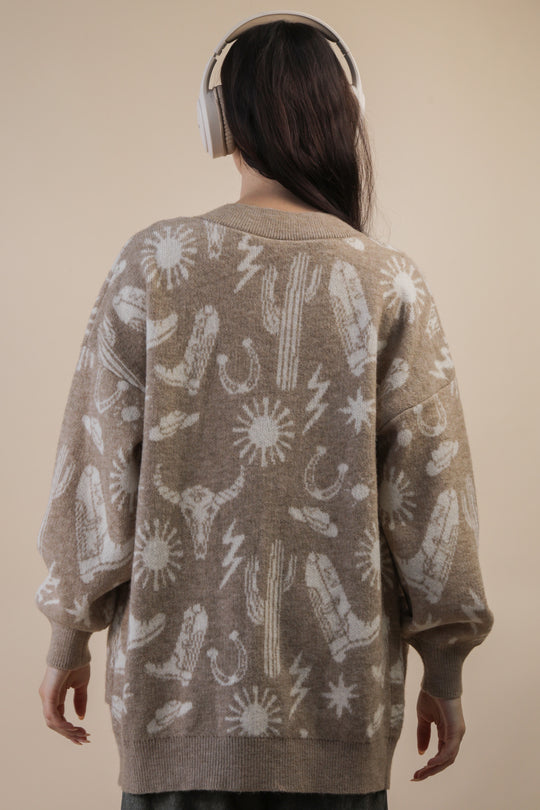 Oversized Western Graphic Knit Sweater - 12W3393N