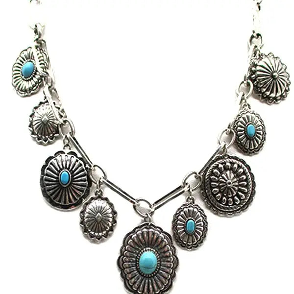 Western Turquoise Concho Charm Necklace - SN0536SBTQ