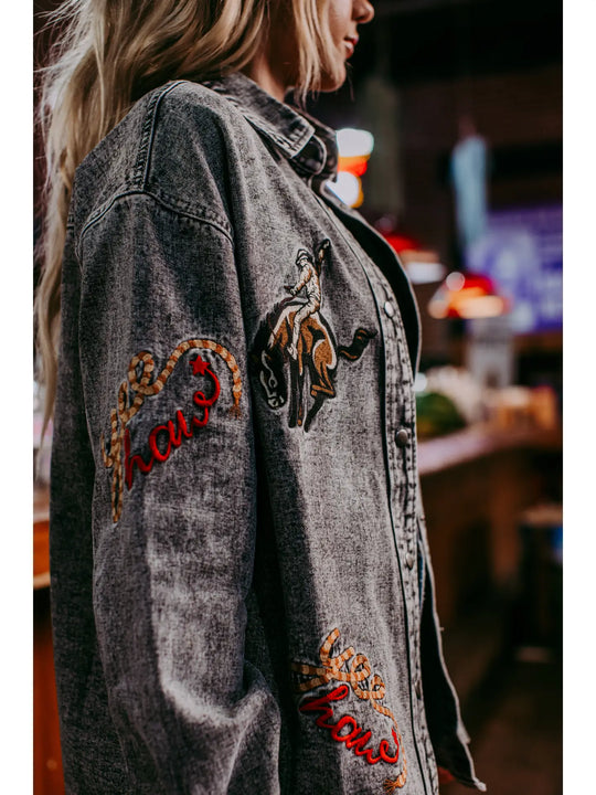 Ladies Merigold Kiss Wild West Embroidery Denim Shacket - MK749