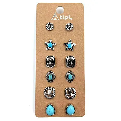 Western 6 Dainty Post Earring Set