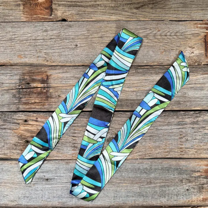 Blue and Green Western Skinny Mini Wild Rag Cowgirl Necktie - TW316