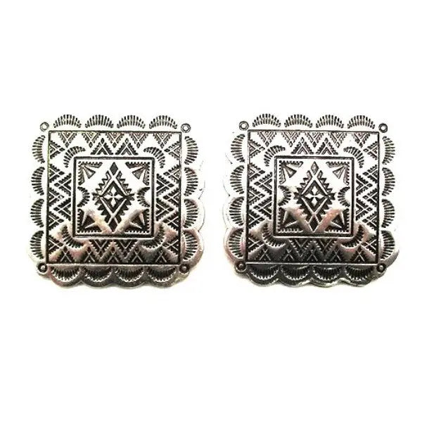 Western Concho Design Post Earrings - SE2468SB