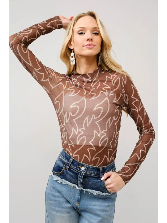 Ladies Blue B Boot Stitch Mesh Top - 36349T