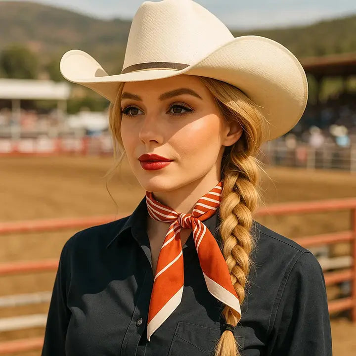 Rodeo Drive Burnt Orange & Cream Western Skinny Wild Rag Cowgirl Necktie - TW110