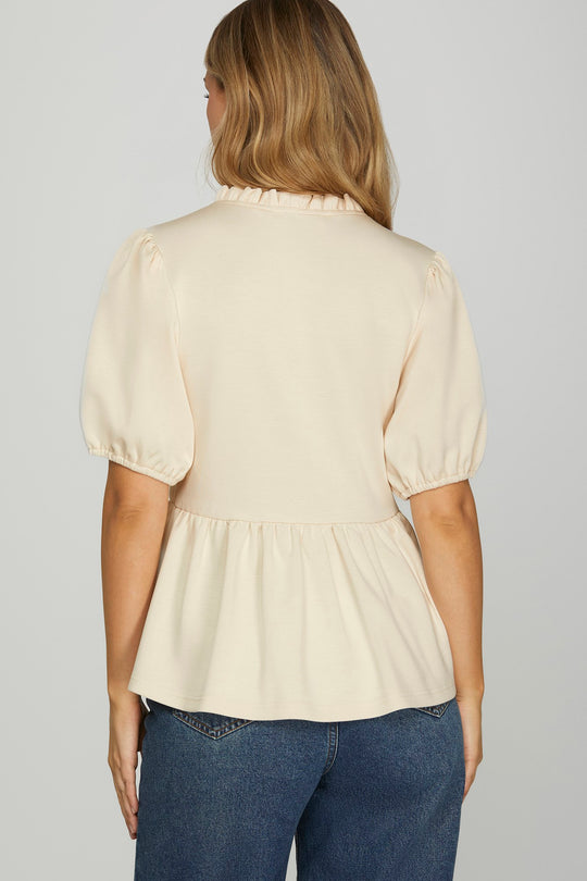 Ladies She + Sky Ruffled Neck Knit Top - SY9209
