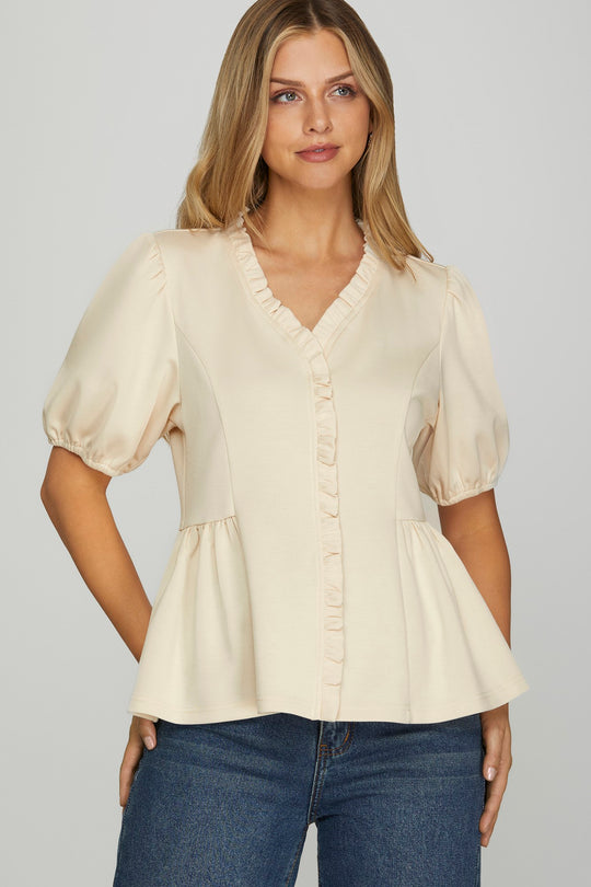 Ladies She + Sky Ruffled Neck Knit Top - SY9209
