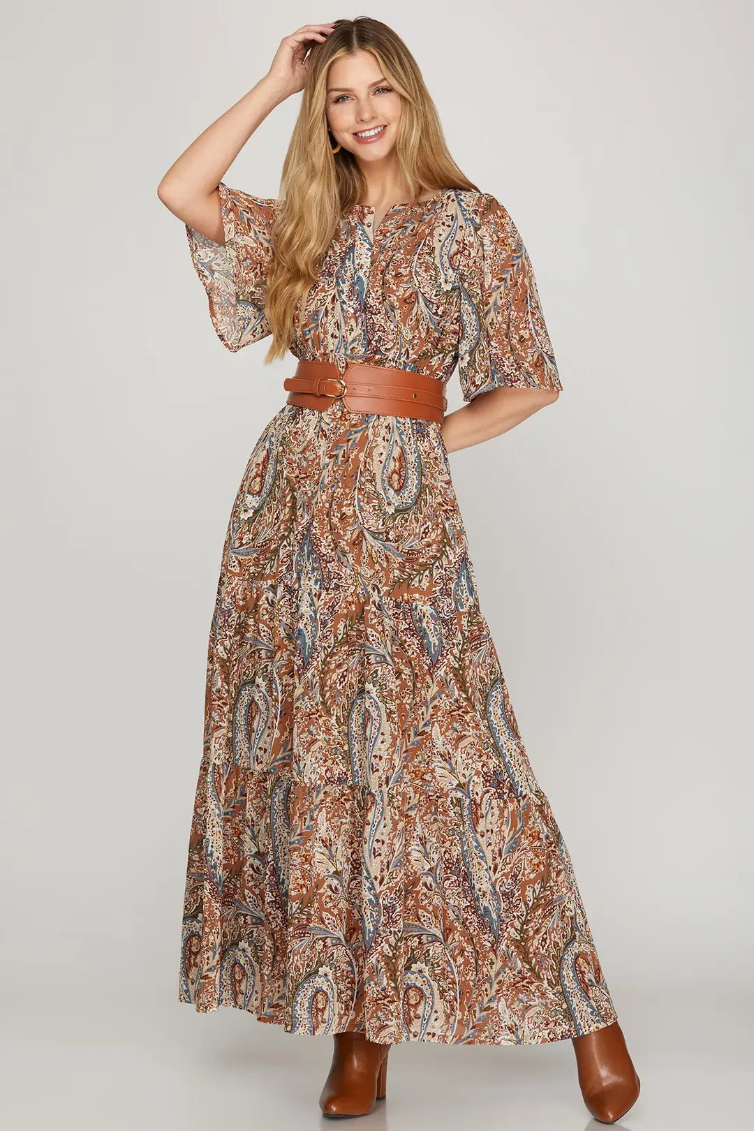 Ladies She + Sky Flutter Sleeve Maxi Dress - SY9177