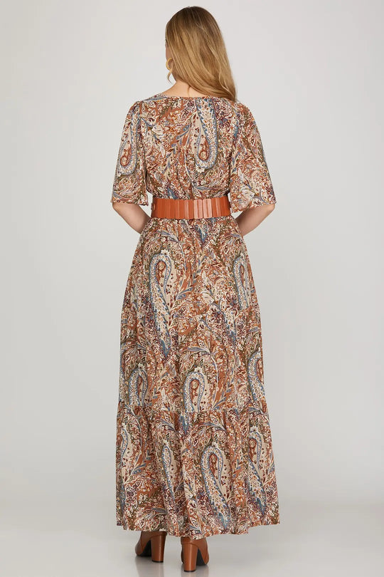 Ladies She + Sky Flutter Sleeve Maxi Dress - SY9177