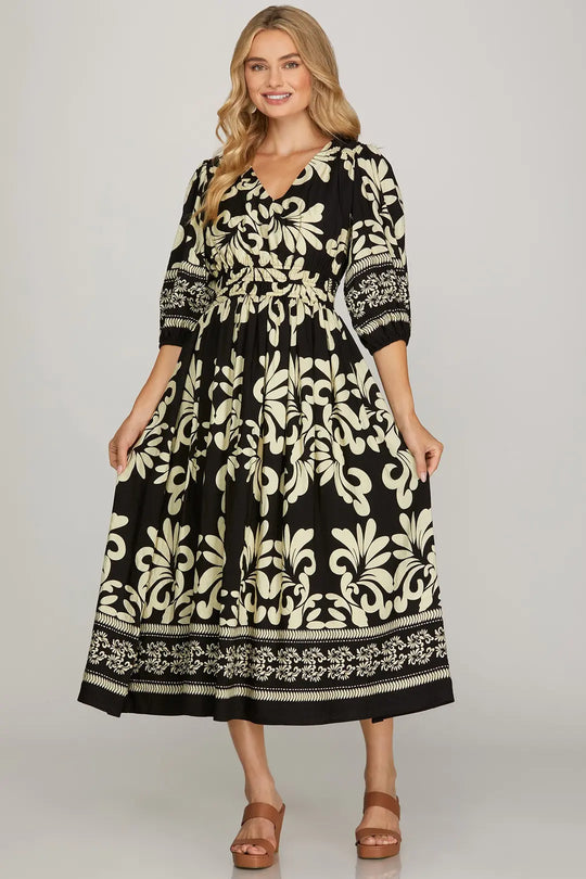 Ladies She + Sky Black Printed Woven Dress - SY9323
