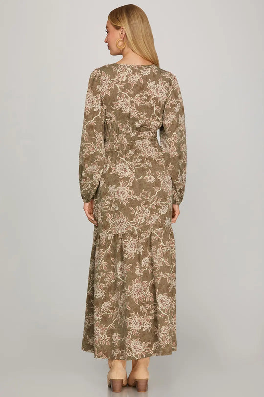Ladies She + Sky Olive Tiered Maxi Dresss With Pockets