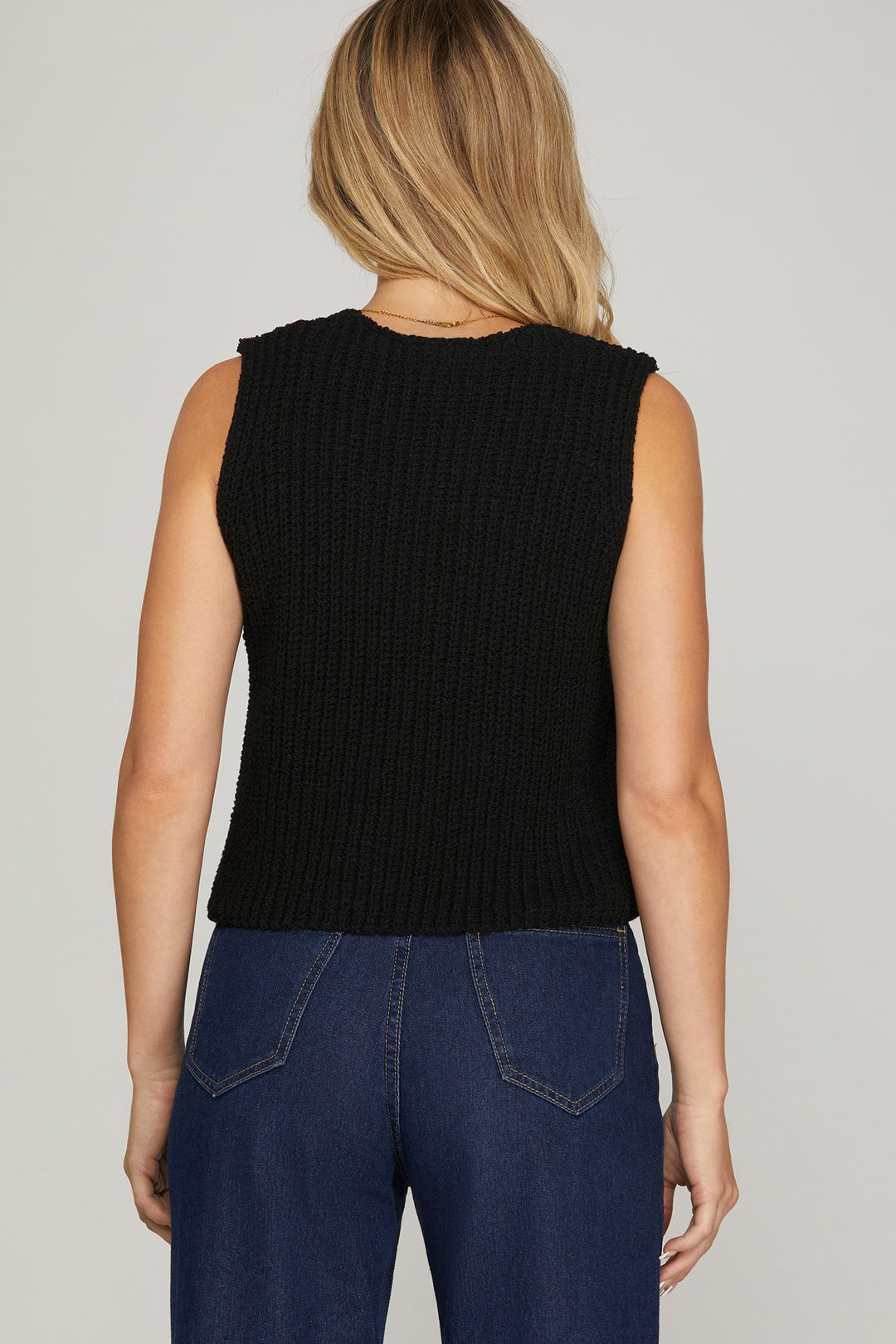 Ladies She + Sky Shell Button Detail Sweater Vest - ST1058