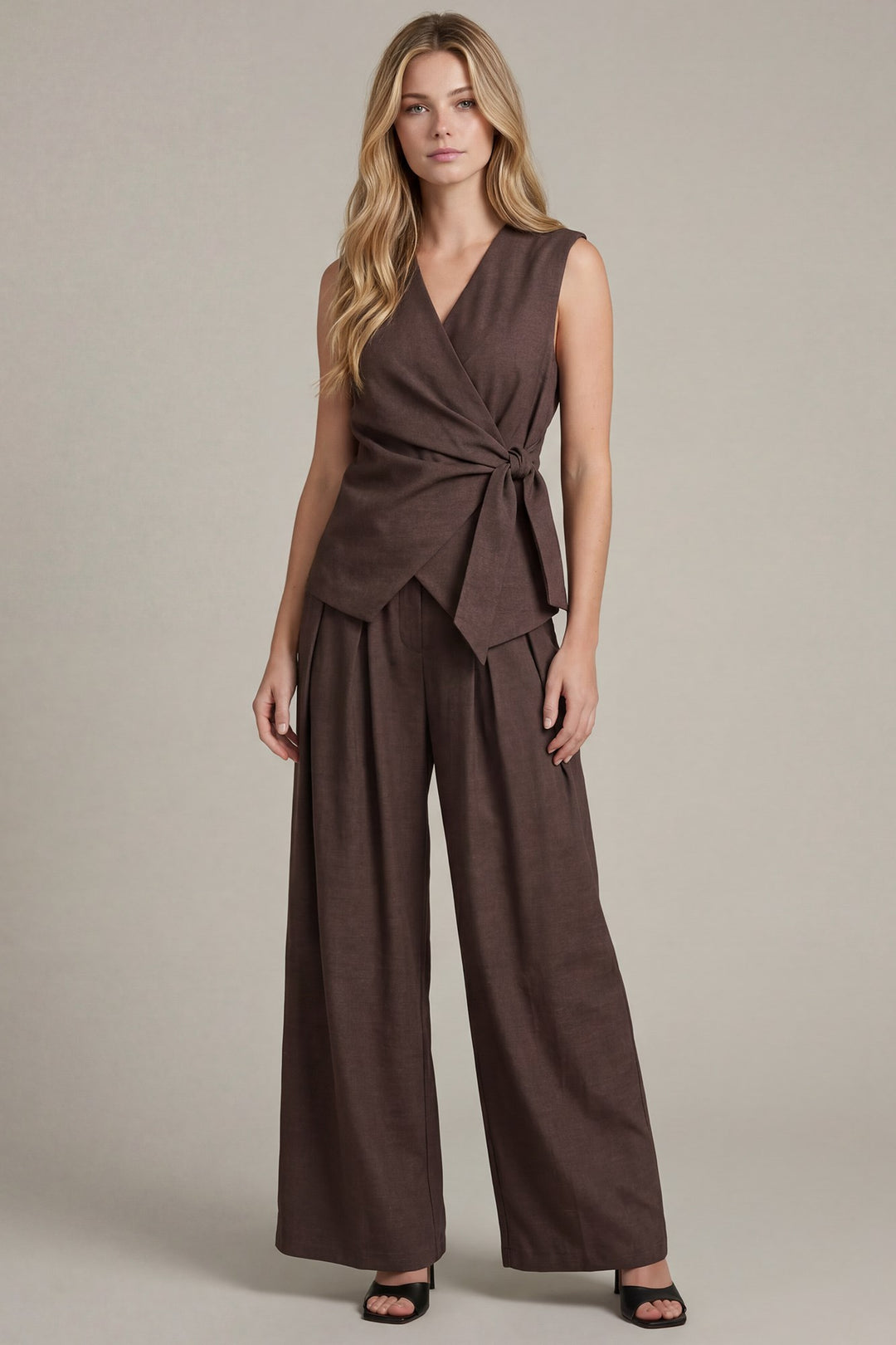 Ladies She + Sky Brown Side Tied Vest - ST1585-V