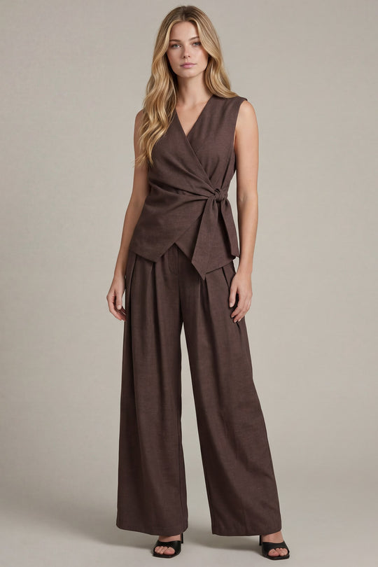 Ladies She + Sky Brown Side Tied Vest - ST1585-V