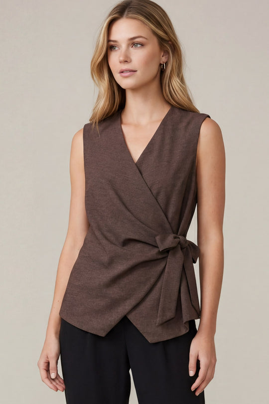 Ladies She + Sky Brown Side Tied Vest - ST1585-V
