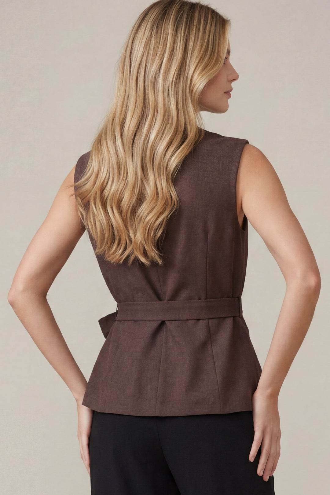 Ladies She + Sky Brown Side Tied Vest - ST1585-V