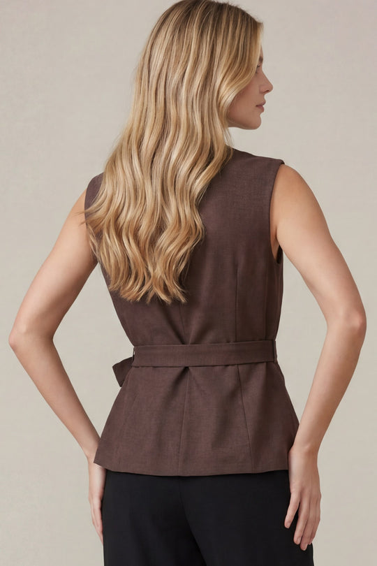Ladies She + Sky Brown Side Tied Vest - ST1585-V