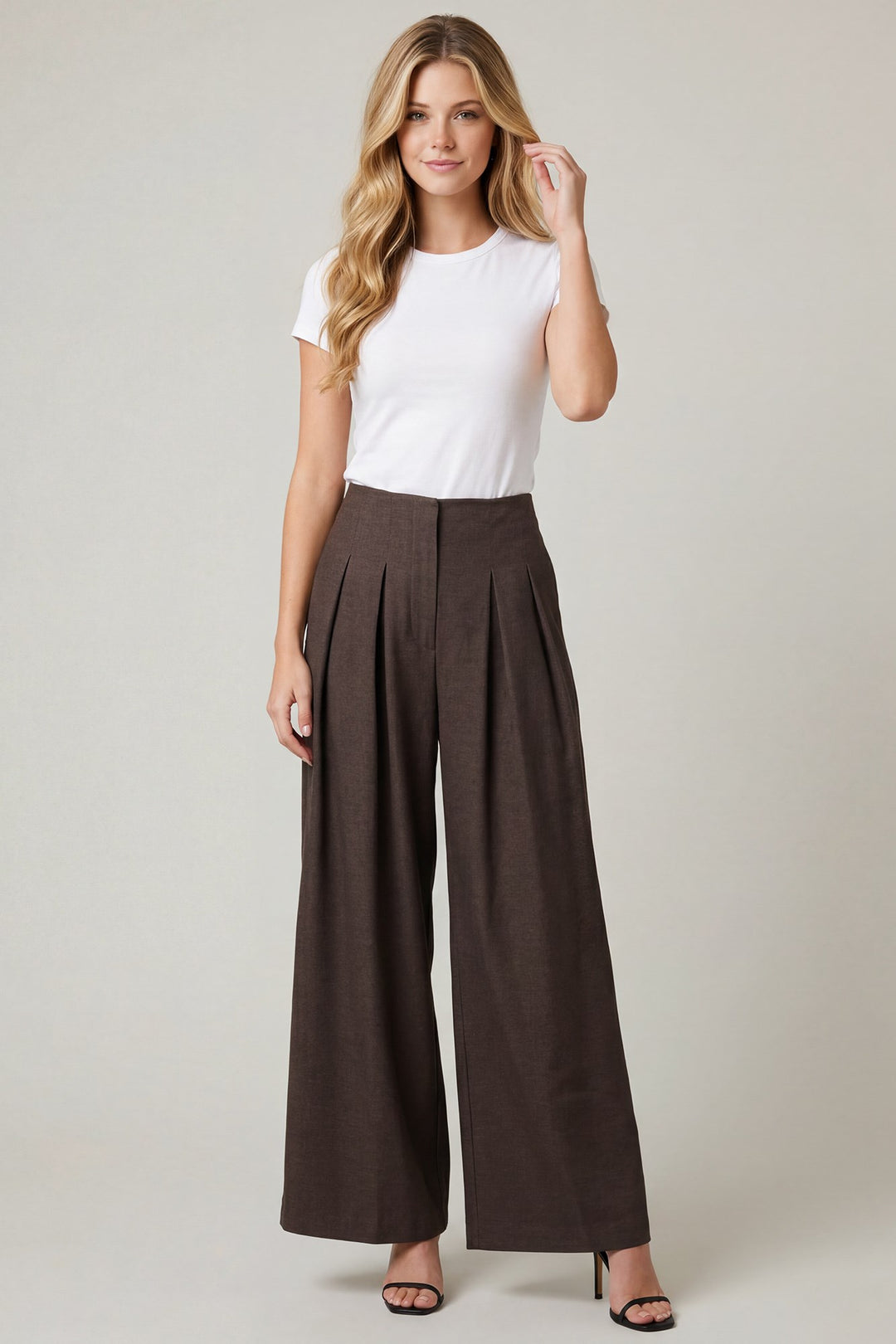 Ladies She + Sky Brown Wide Leg Pants - ST1585-P