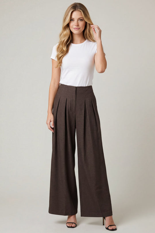 Ladies She + Sky Brown Wide Leg Pants - ST1585-P