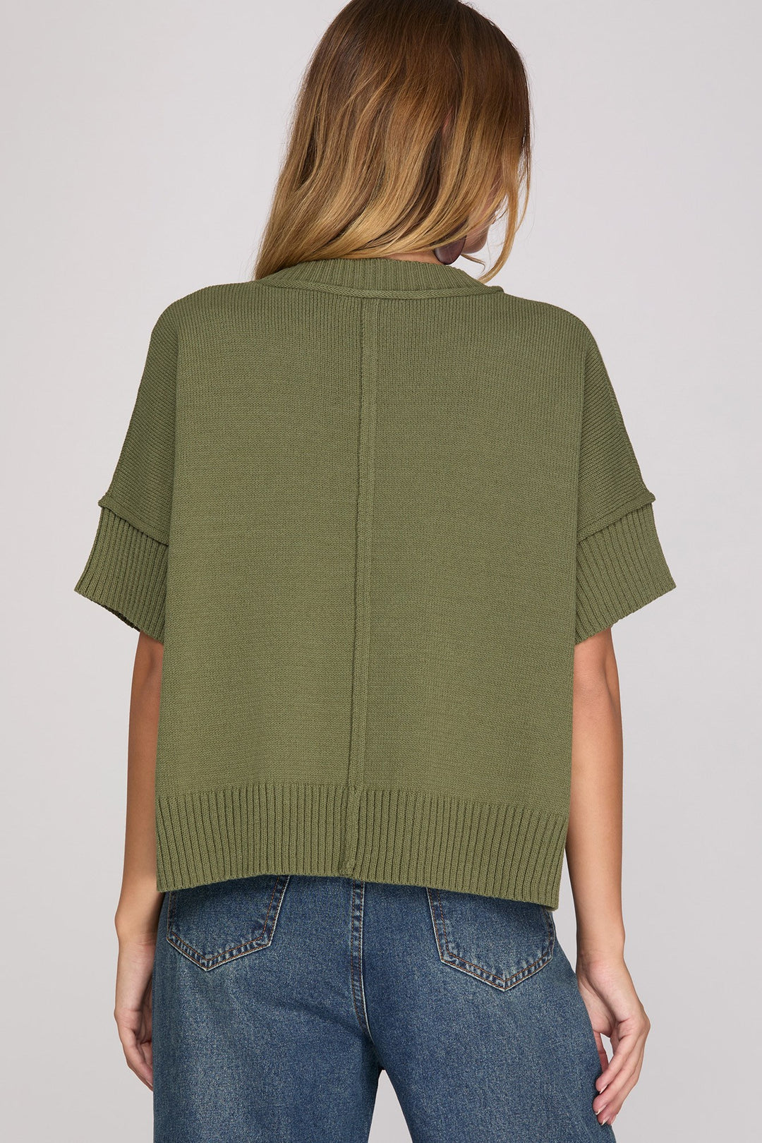Ladies She + Sky Drop Half Sleeve Crew Neck Sweater Top - ST1355R2