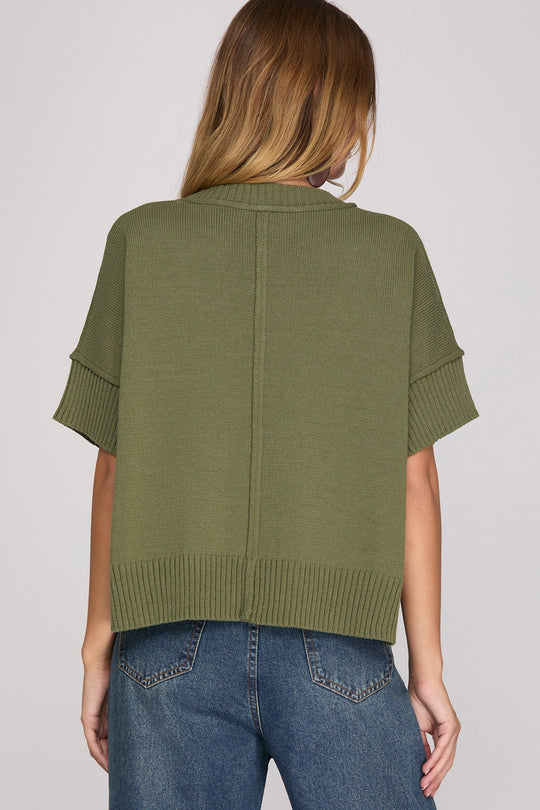 Ladies She + Sky Drop Half Sleeve Crew Neck Sweater Top - ST1355R2