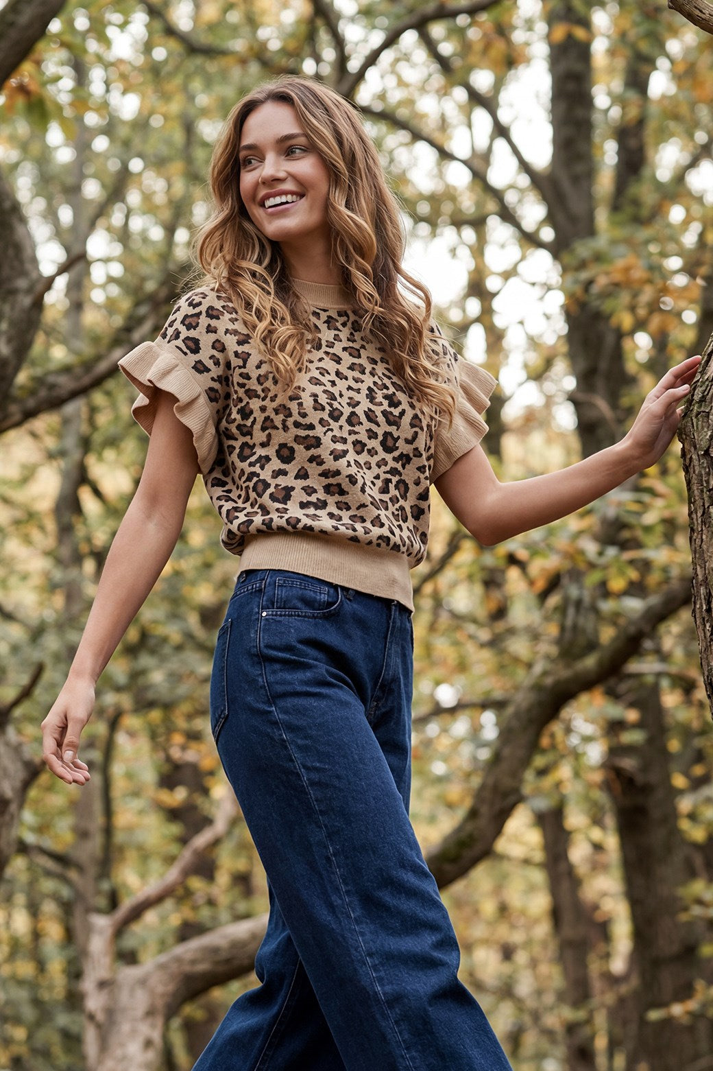 Ladies She + Sky Leopard Sweater Top - ST1487