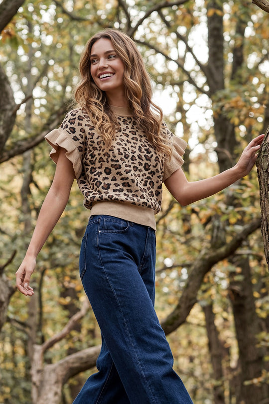 Ladies She + Sky Leopard Sweater Top - ST1487