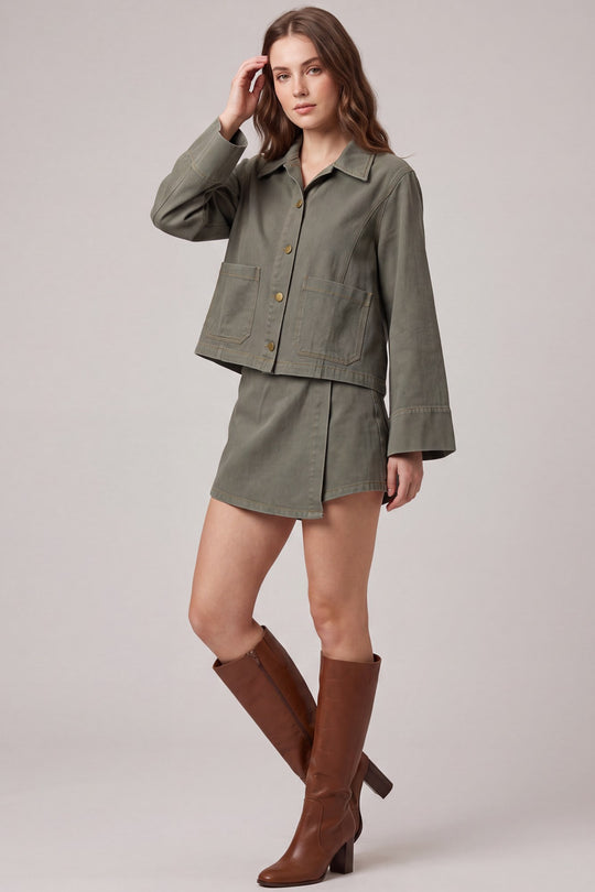 Ladies She + Sky Olive Washed Swing Jacket - ST2111-J