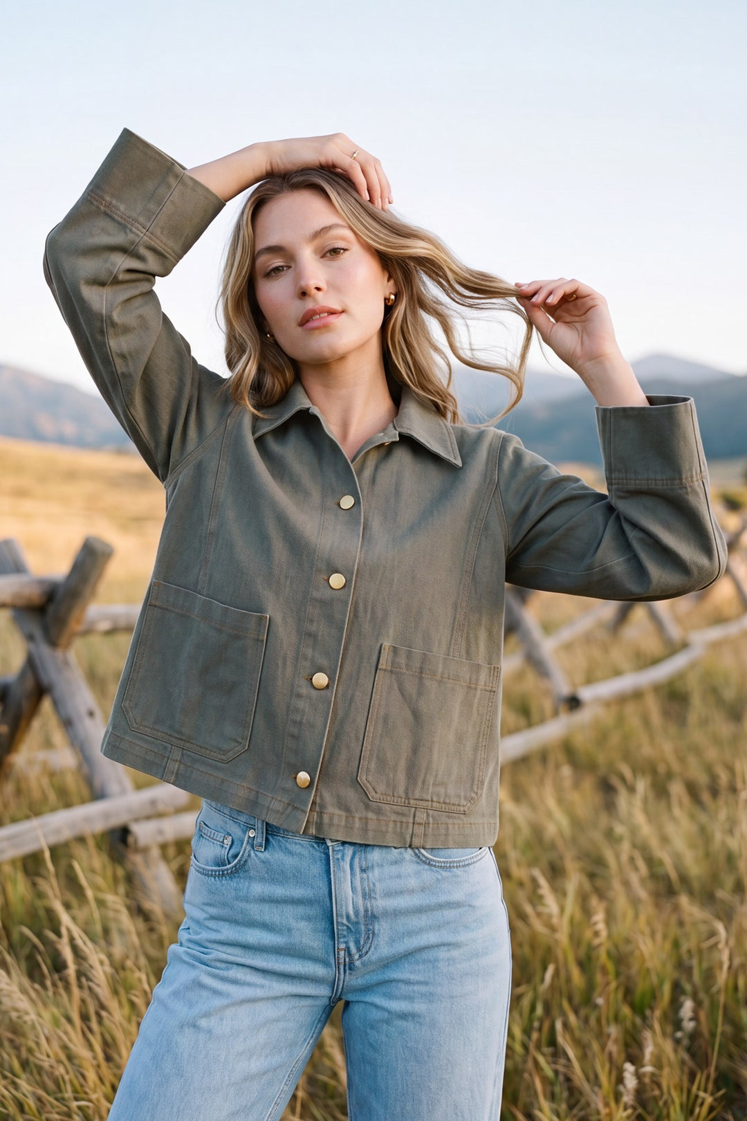 Ladies She + Sky Olive Washed Swing Jacket - ST2111-J