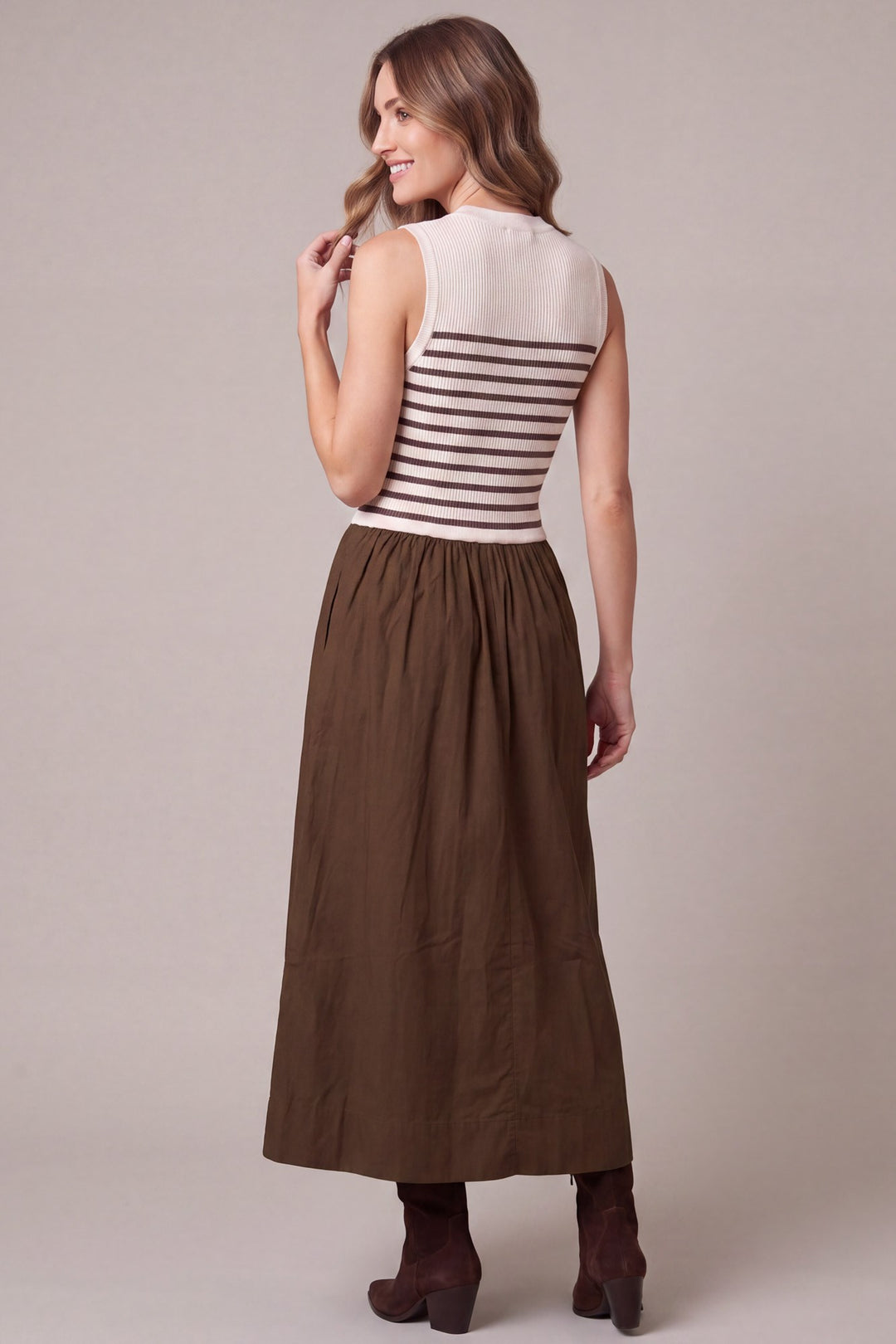 Ladies She & Sky Brown Woven Combo Maxi Dress - ST2048