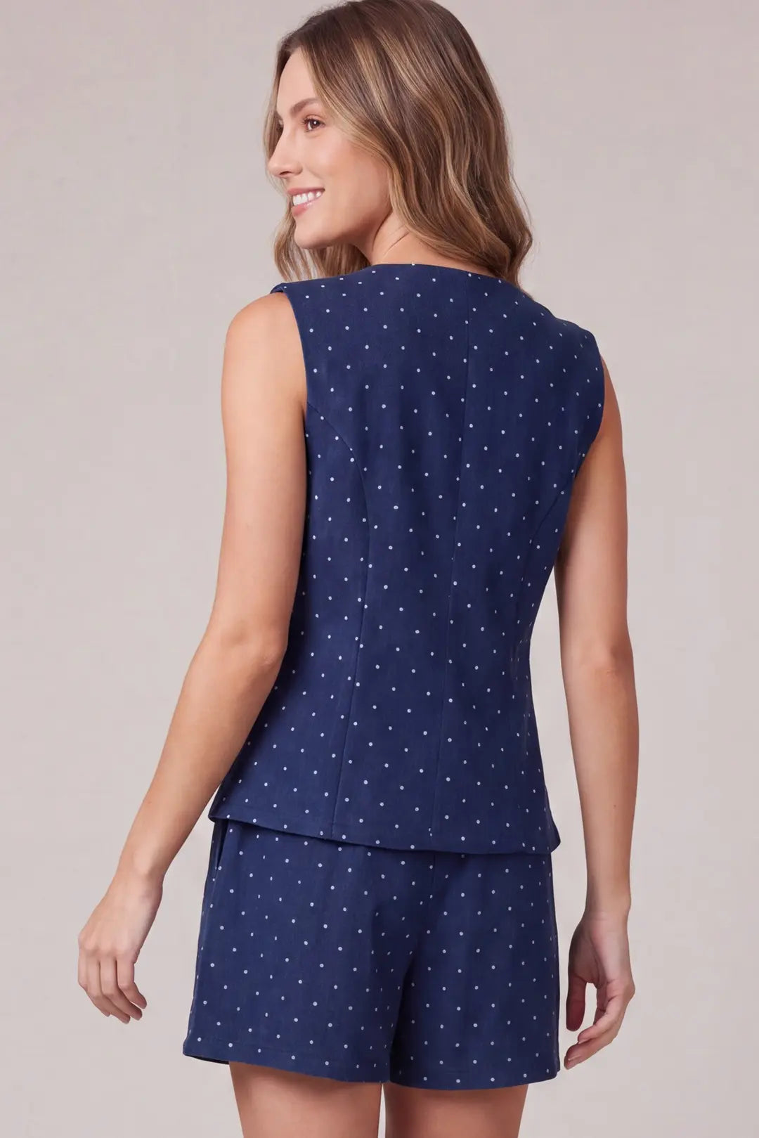 Ladies She + Sky Polka Dot Velvet Button Down Set - ST2092-SET