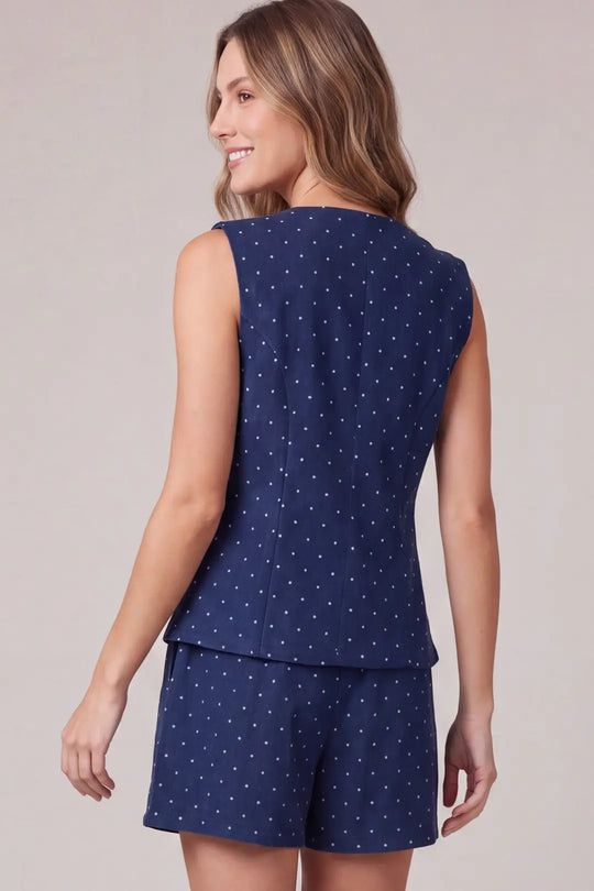 Ladies She + Sky Polka Dot Velvet Button Down Set - ST2092-SET