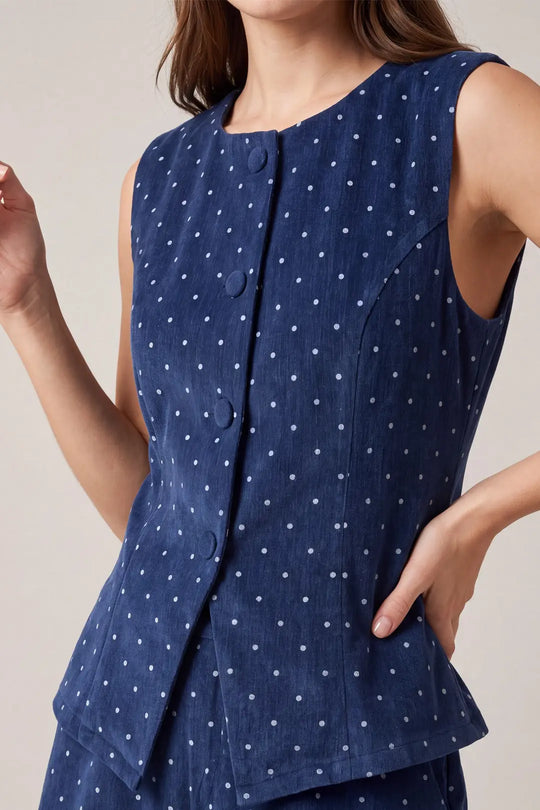Ladies She + Sky Polka Dot Velvet Button Down Set - ST2092-SET