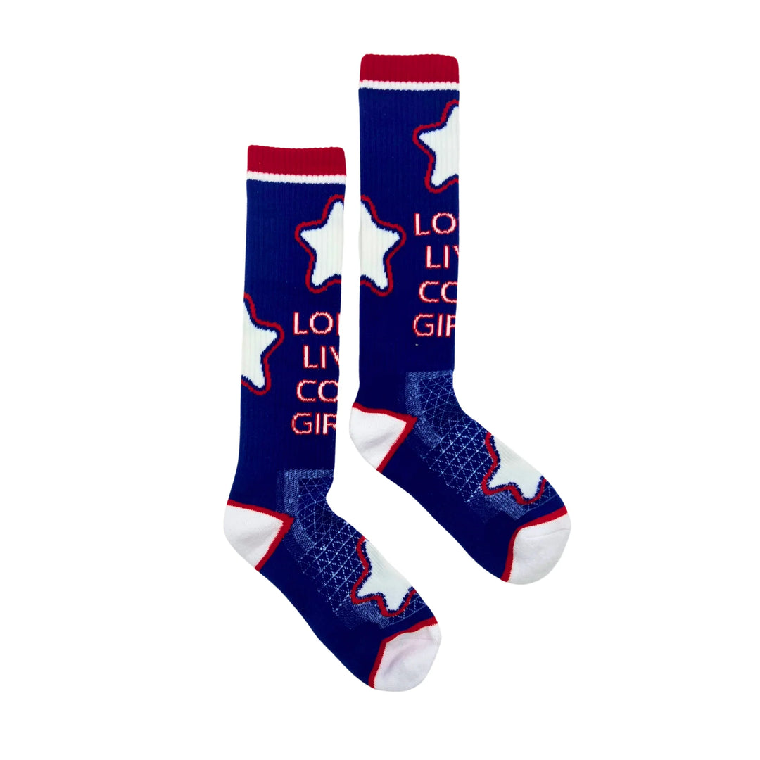 Lucky Chuck Long Live Cowgirls Red/Blue Performance Socks - 12178