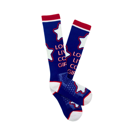 Lucky Chuck Long Live Cowgirls Red/Blue Performance Socks - 12178