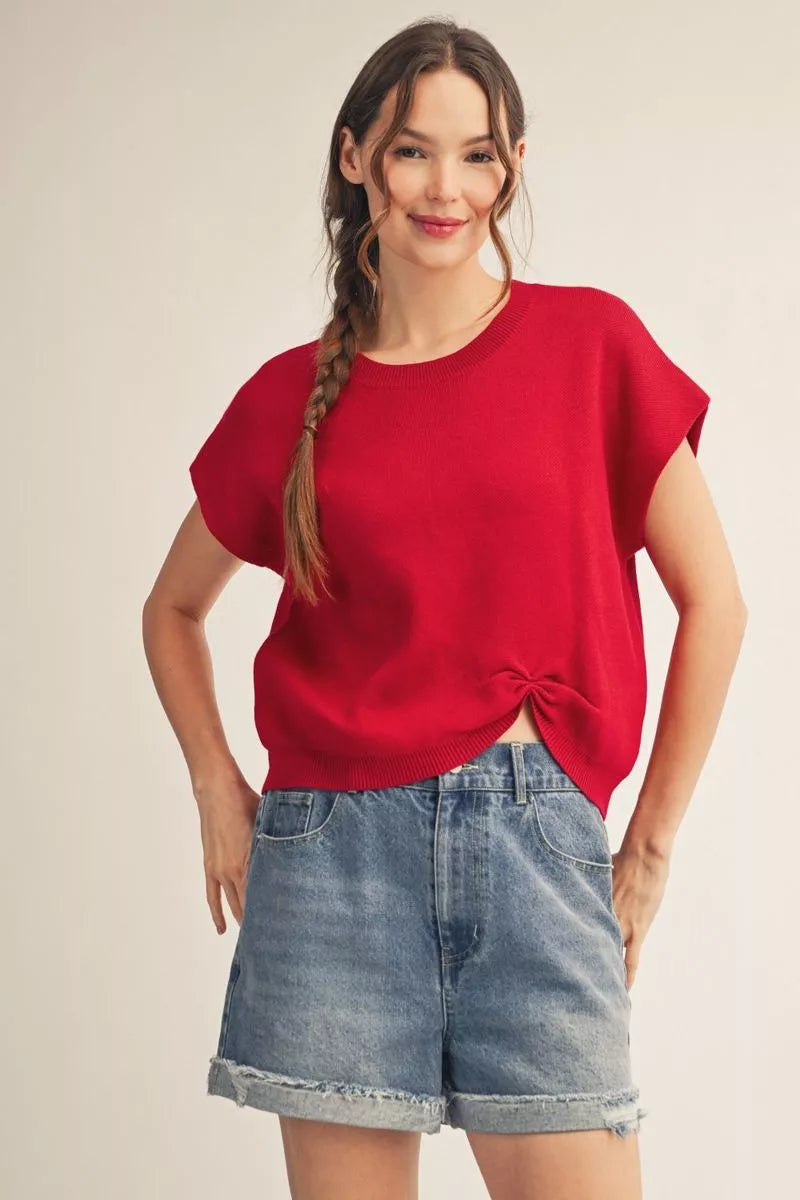 Ladies Jodifll Short Drop Shoulder Red Sweater Knot - G15760