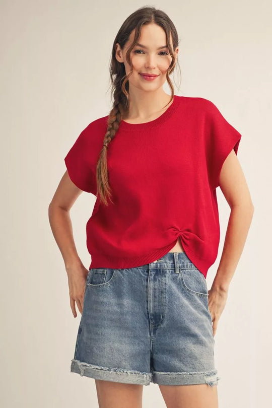 Ladies Jodifll Short Drop Shoulder Red Sweater Knot - G15760
