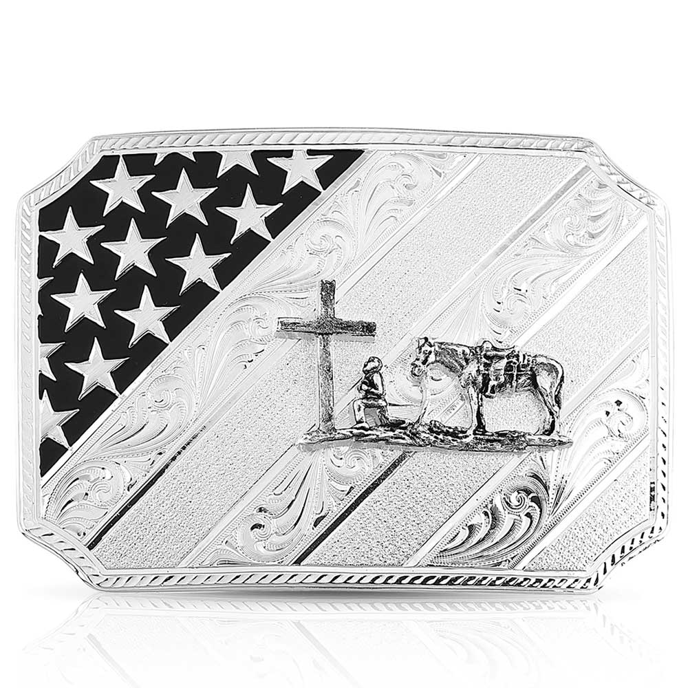 Montana Silversmiths All American Christian Cowboy Silver Buckle - 46100-731M