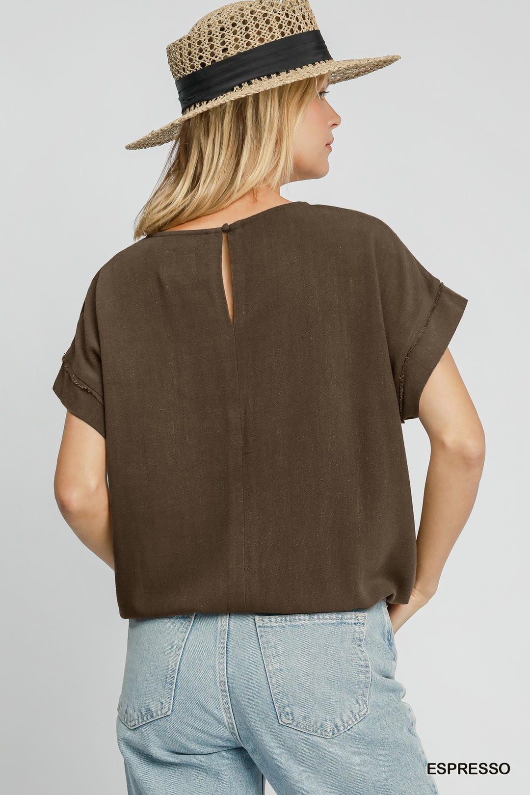 Ladies Umgee Drawstring Linen Blend Top - C4246