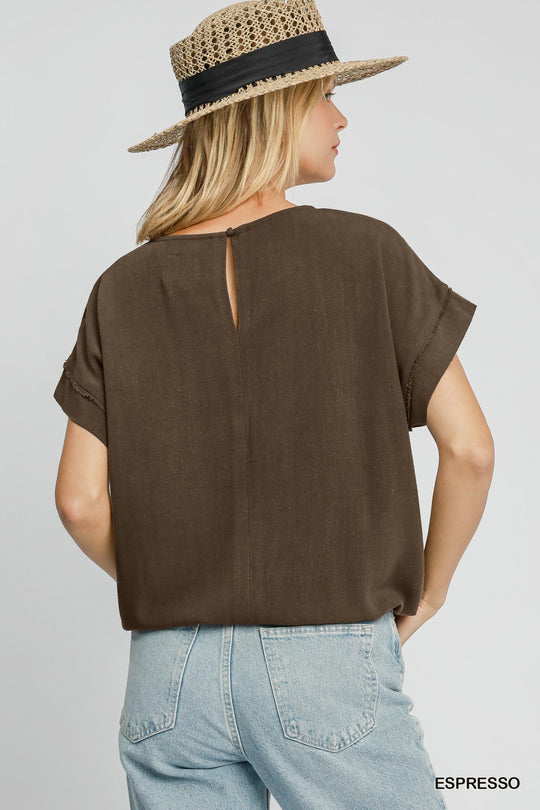Ladies Umgee Drawstring Linen Blend Top - C4246
