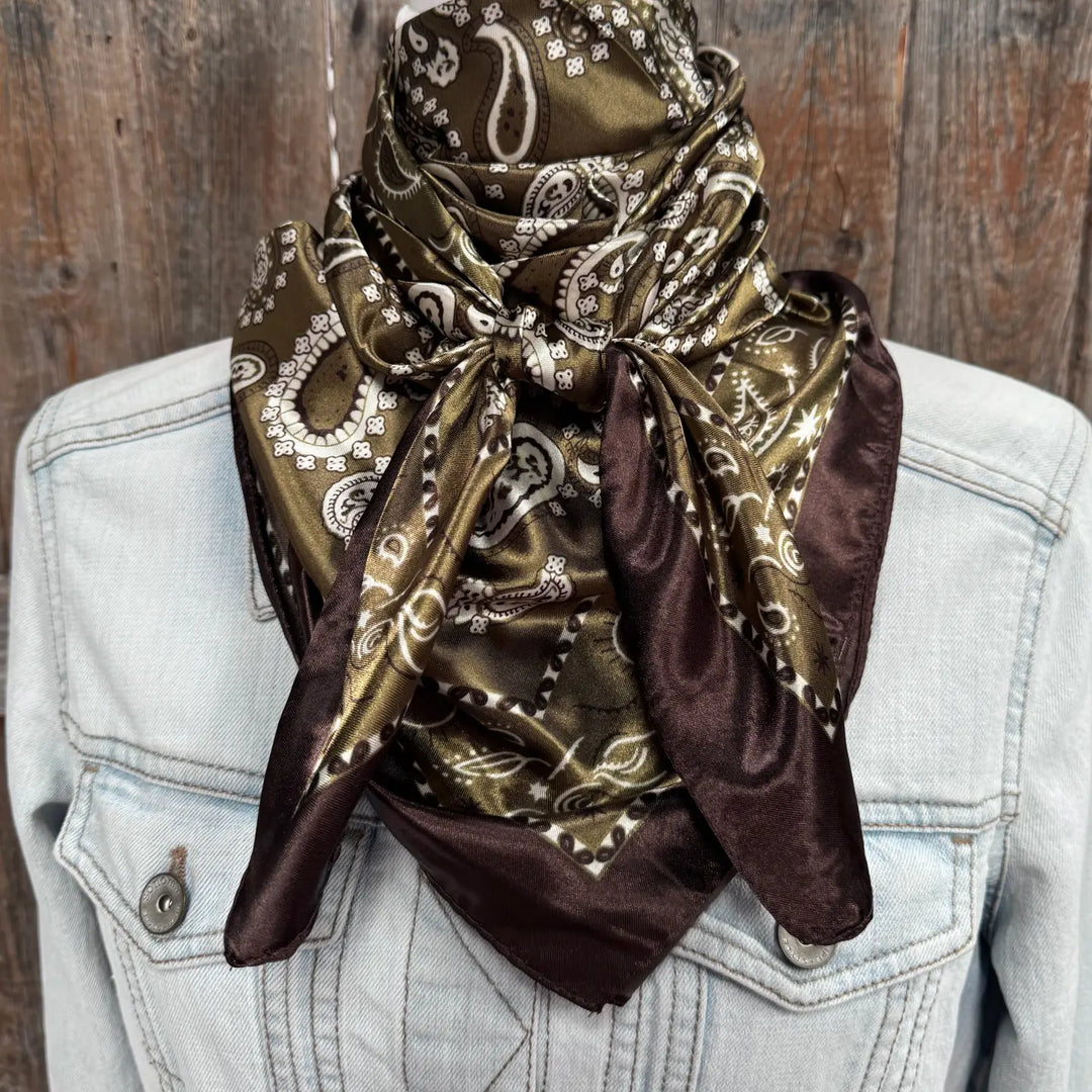 Rodeo Drive Sage and Brown Floral Paisley Wild Rag / Scarf - WR3385