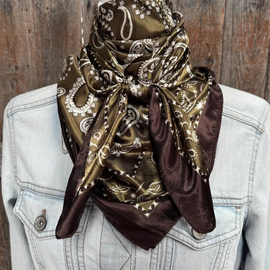 Rodeo Drive Sage and Brown Floral Paisley Wild Rag / Scarf - WR3385