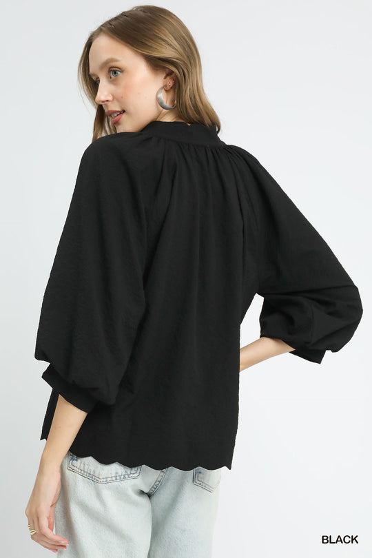 Ladies Umgee Split V Neck Top with Balloon Sleeves - C5060