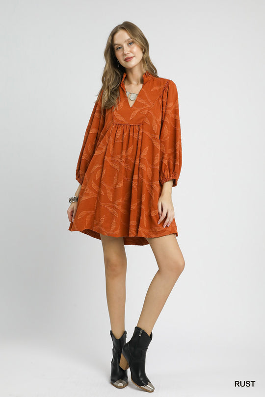 Ladies Umgee Jacquard High Ruffle Neck Dress - K0838