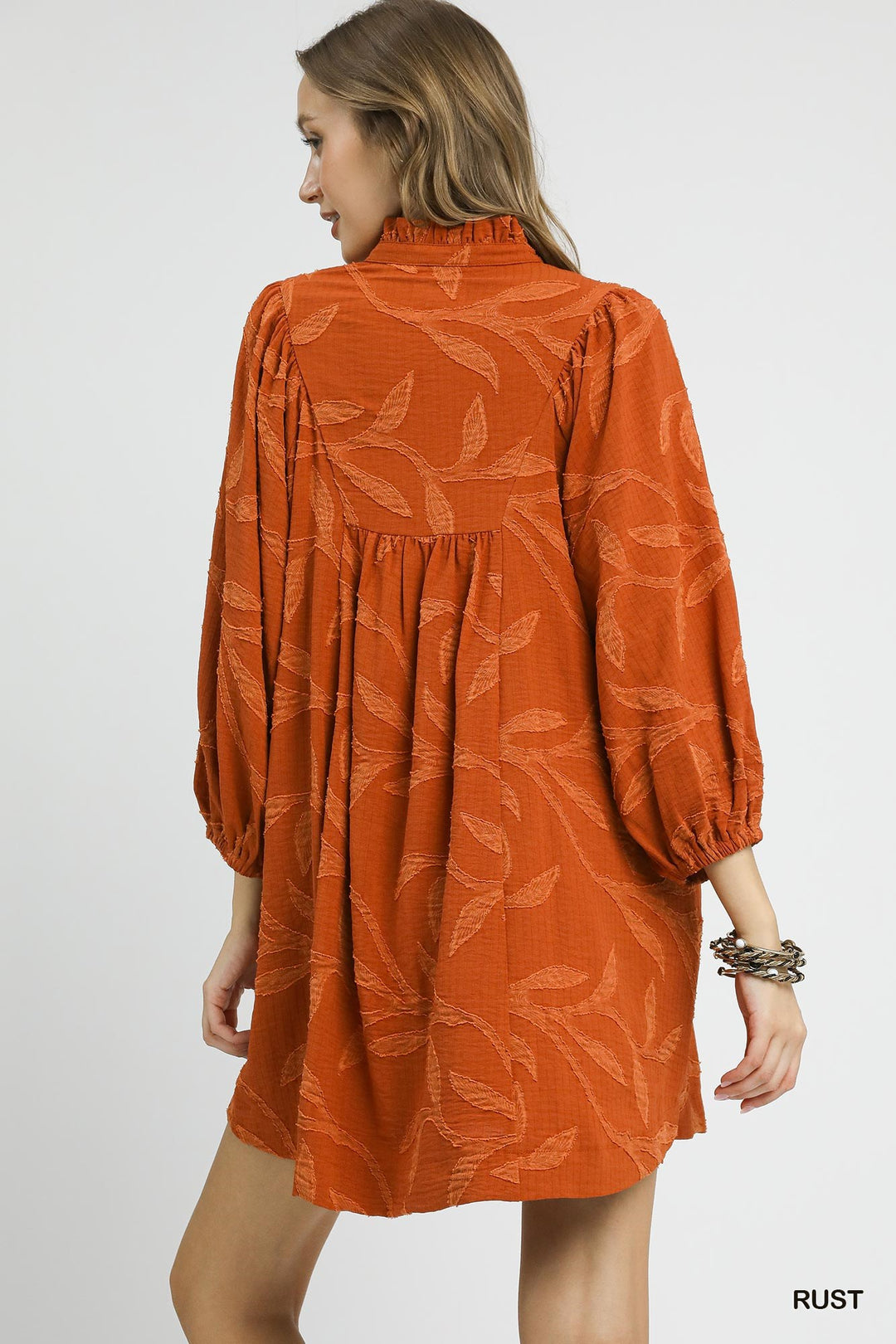 Ladies Umgee Jacquard High Ruffle Neck Dress - K0838
