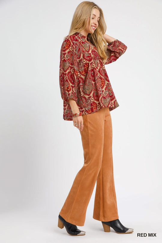 Ladies Umgee Boho Red Mix Paisley Blouse - K0983
